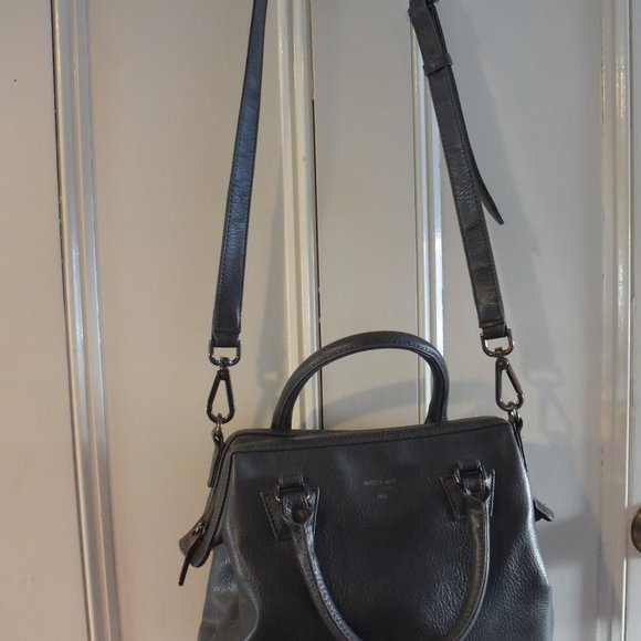 Matt & Nat Gray Vegan Leather Handbag Shoulder Crossbody Detachable Strap Zipper - Picture 16 of 16